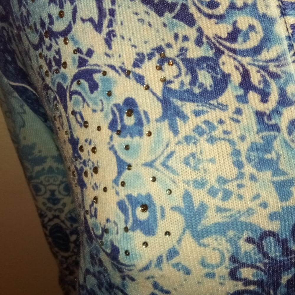 🥰💥🆑 NWT 🆕Como Vintage Lovely Blue Patterned Zippered Hoodie NWT - Picture 6 of 9